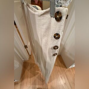 Women’s Slip On Cream Knit Pants With Button Side Accent-Sz M